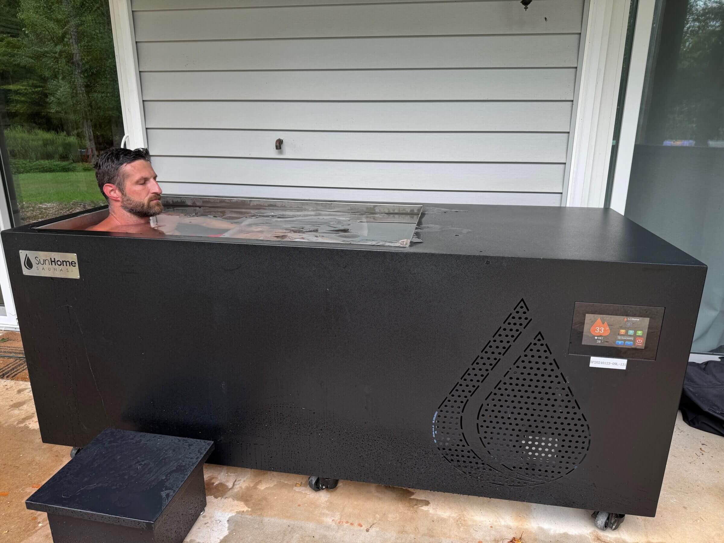 Michael Kummer in the Sun Home Saunas Cold Plunge Pro.