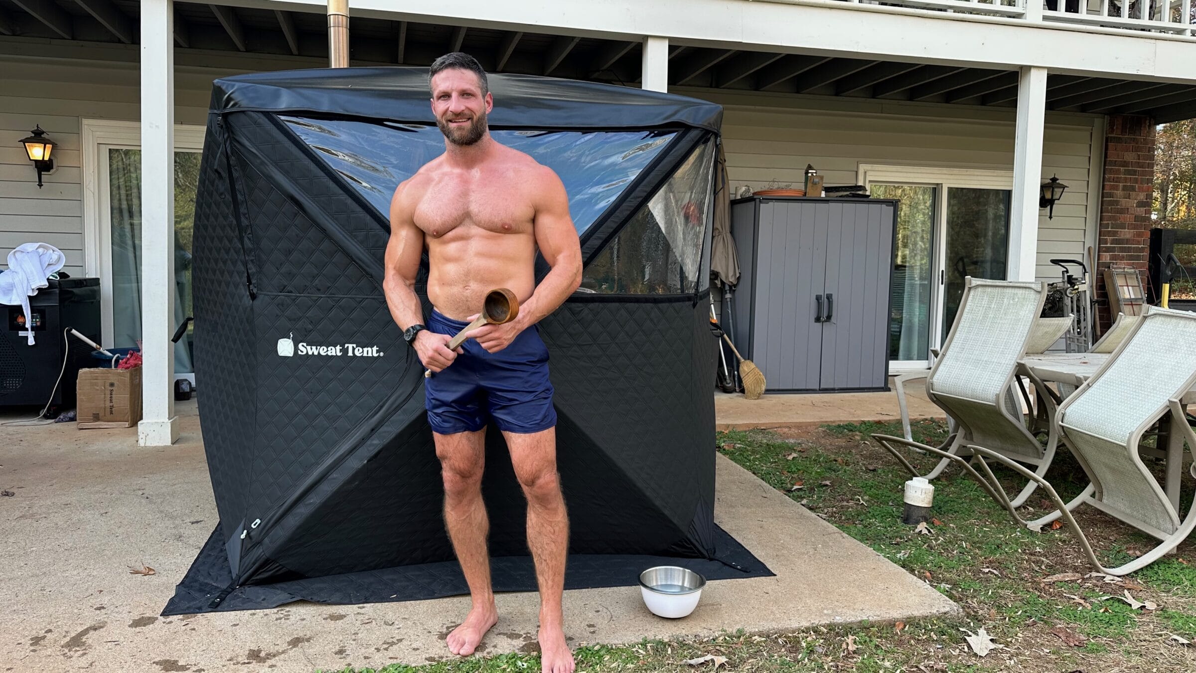 Michael in front of Sweat Tent