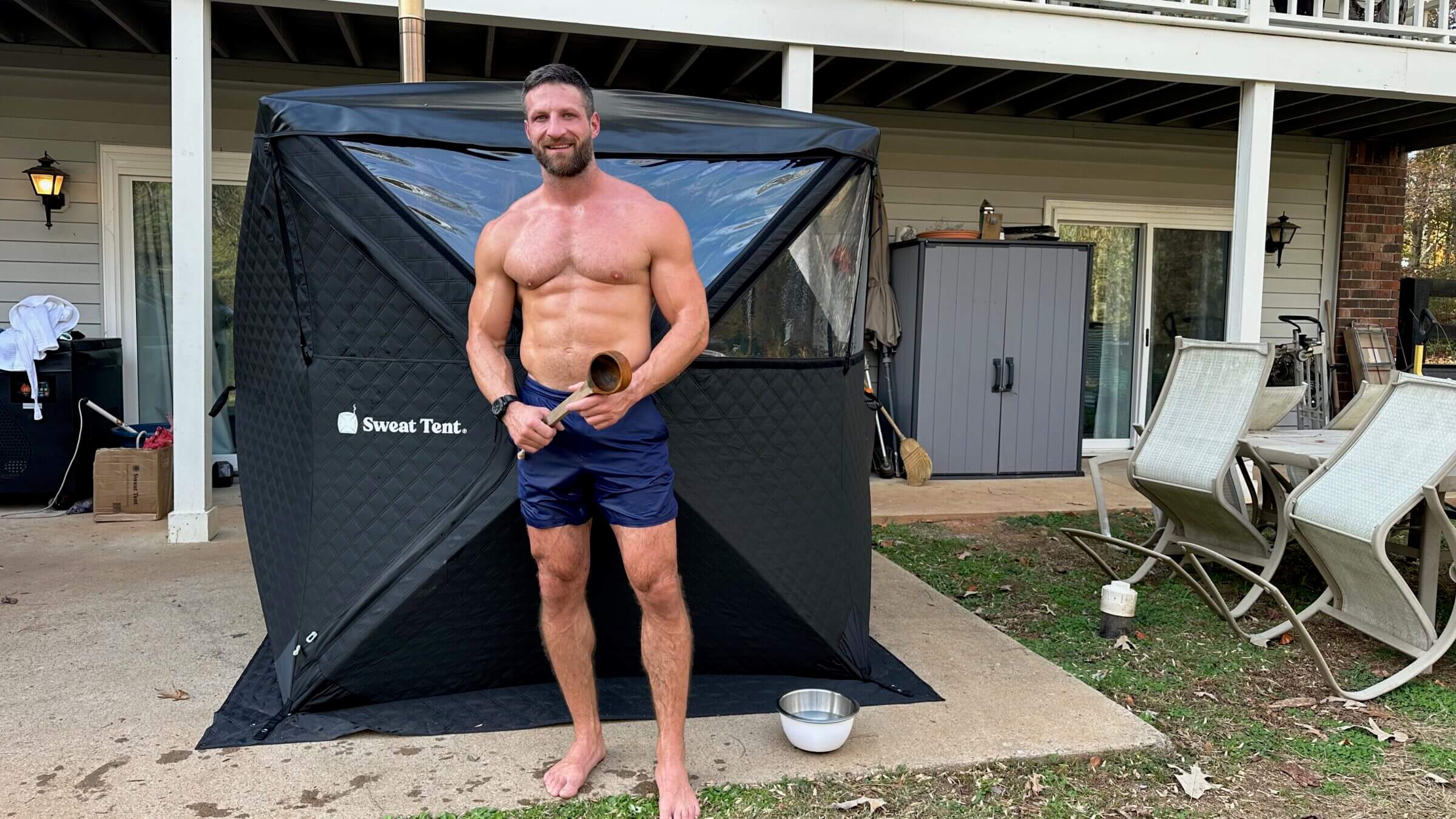 Michael in front of Sweat Tent