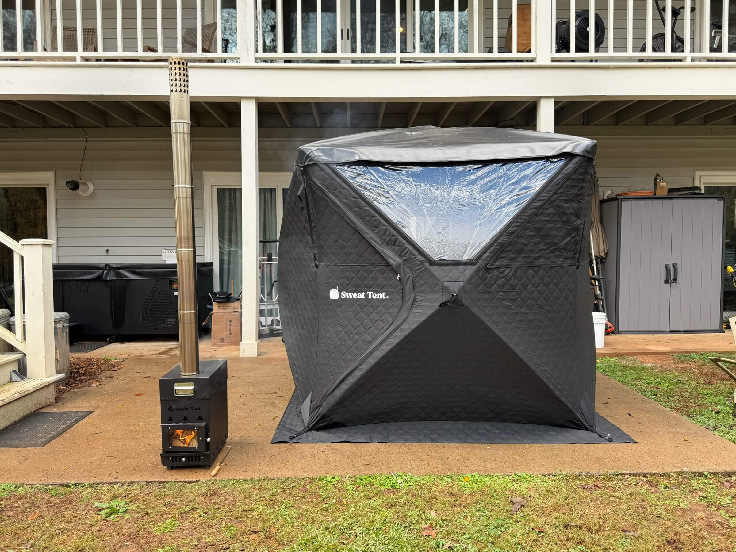 A straight-on shot of the Sweat Tent.