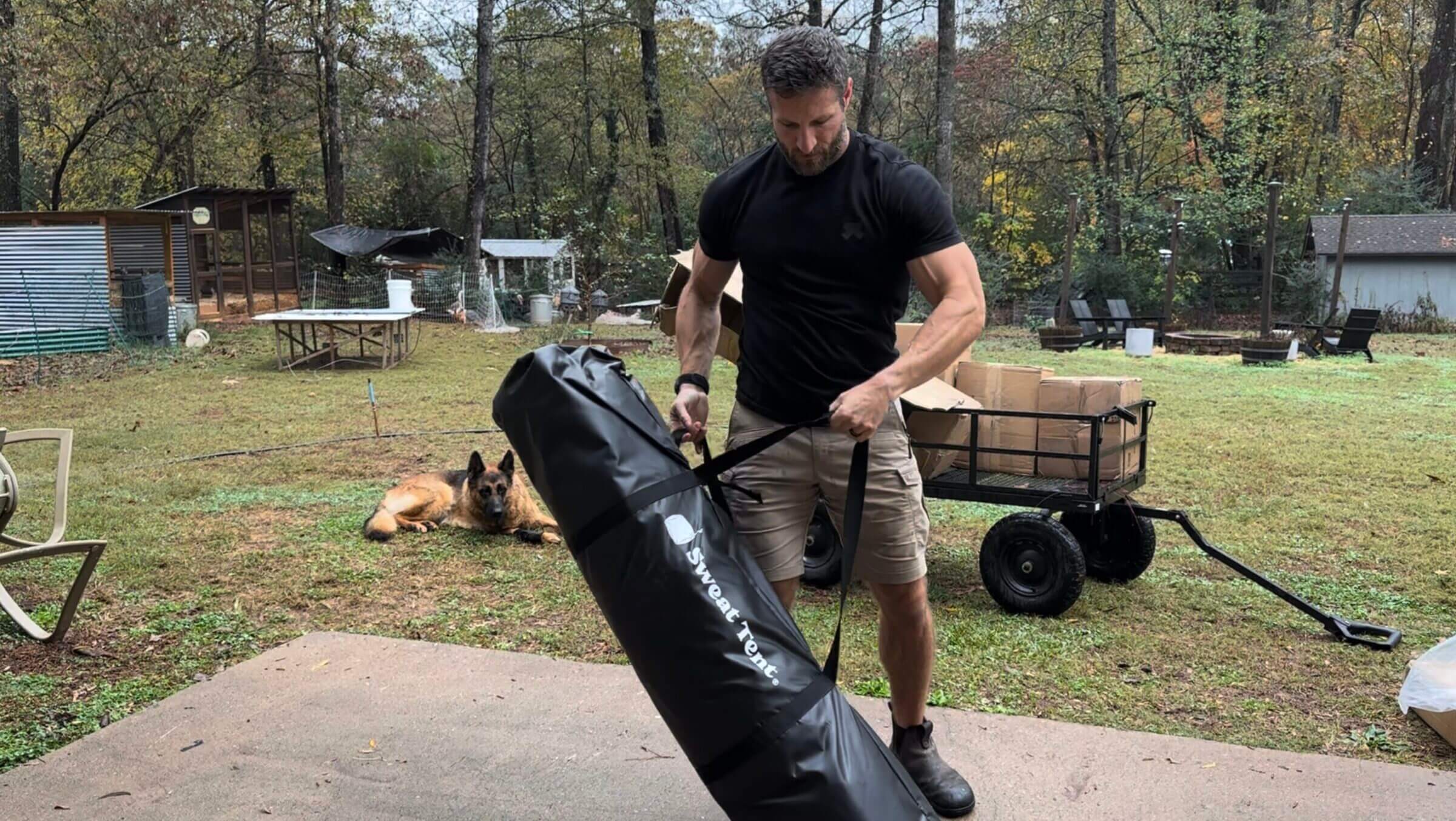 The tent comes packed in its carrying case.