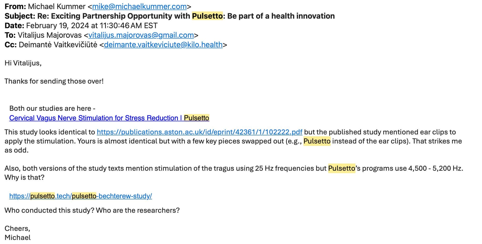 My email inquiry about the faked studies remains unanswered