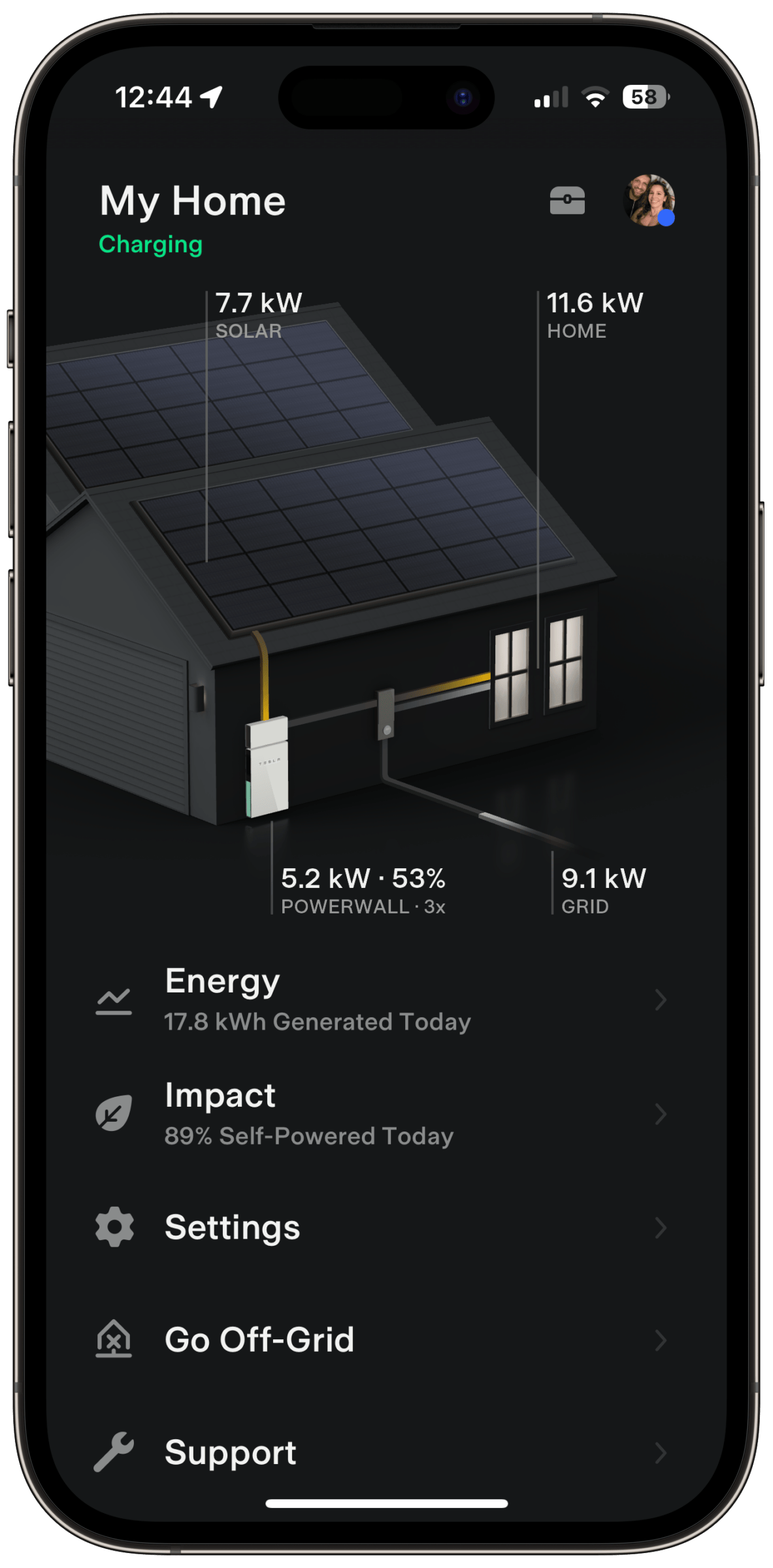 An electric heater may not be the best choice if you live off-grid. This screenshot shows our power consumption during a sauna session.