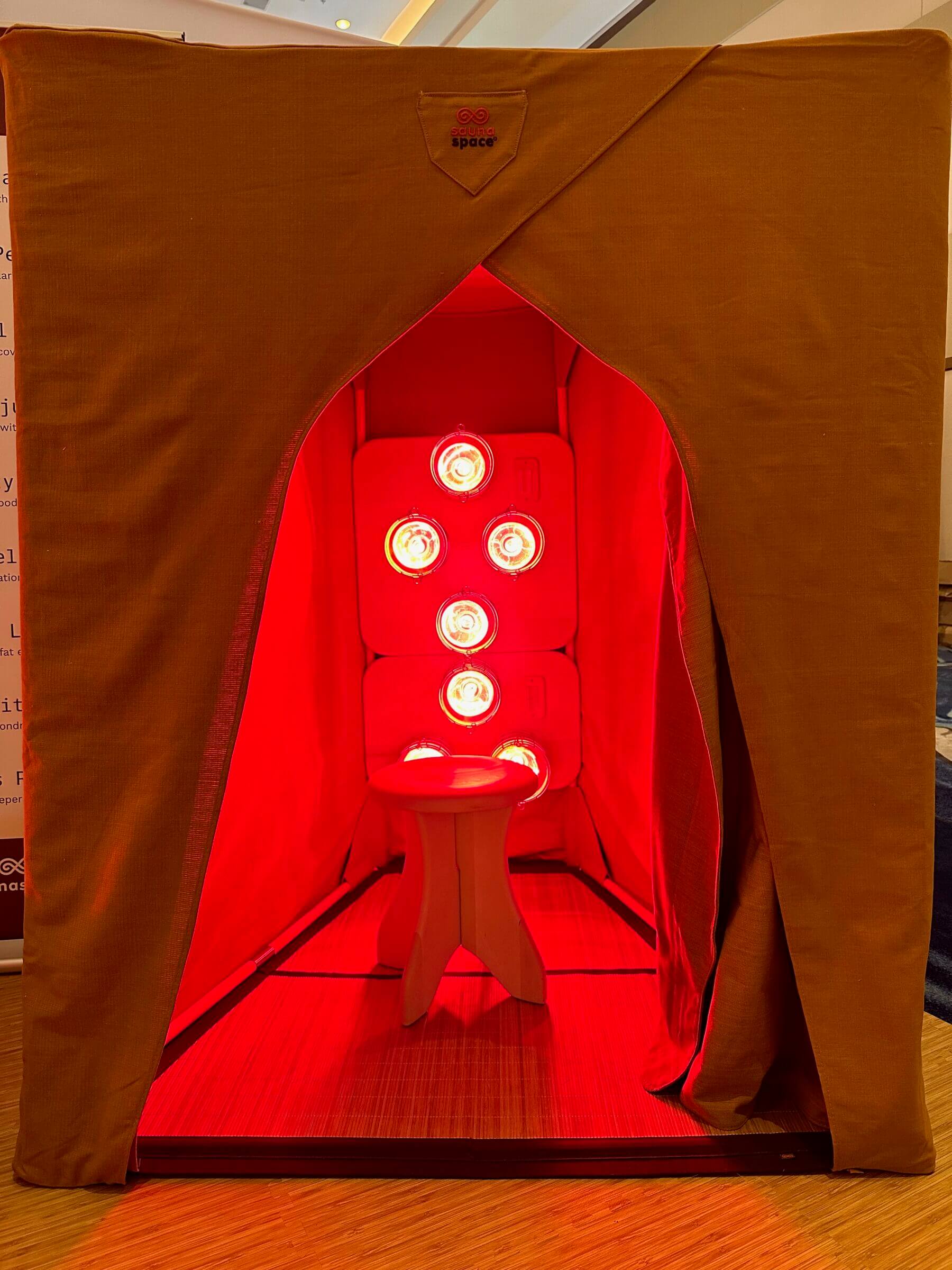 A photo of the interior of the SaunaSpace FireLight Super Sauna.