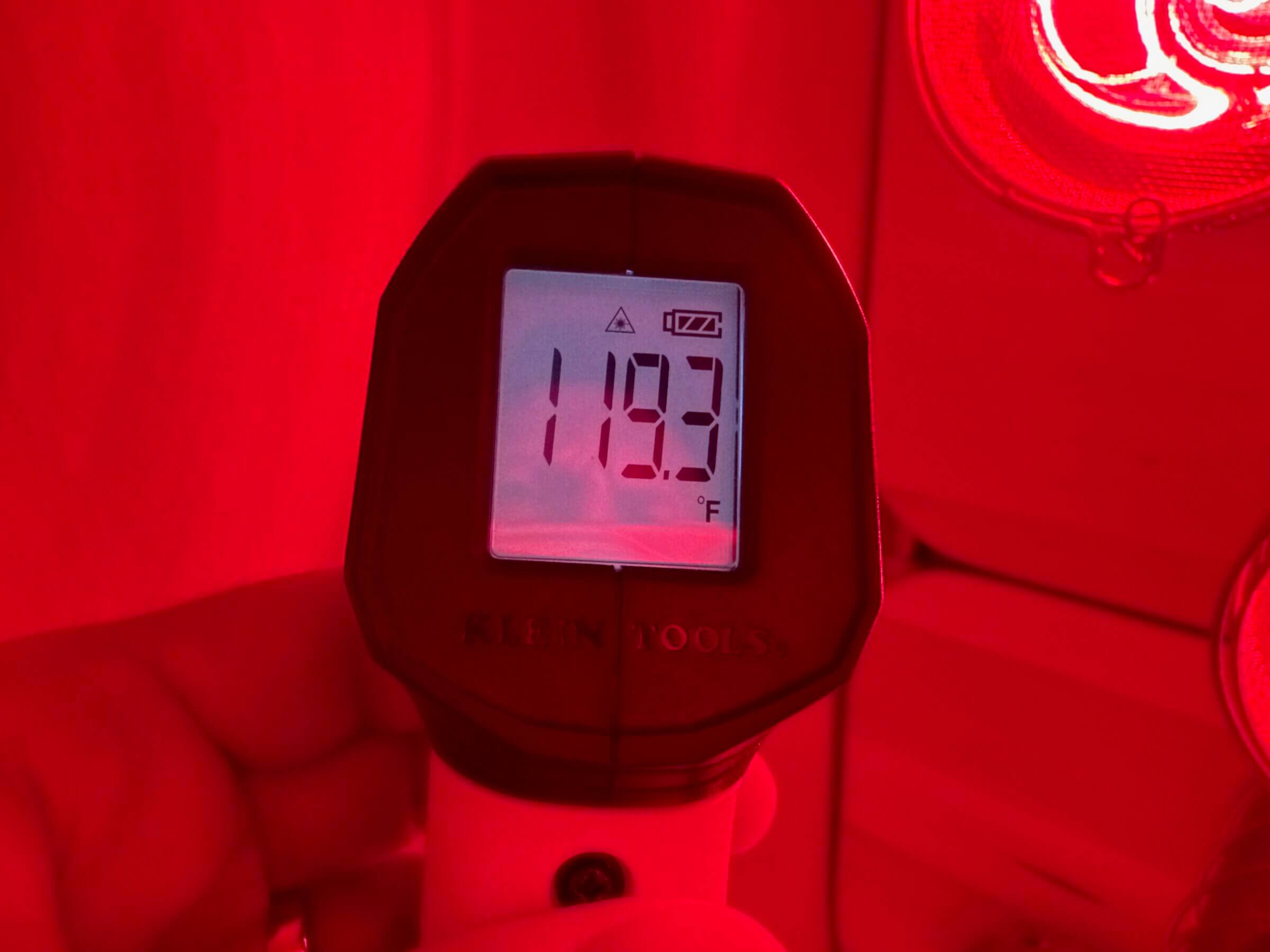 Temperature reading show the internal temp of the FireLight away from the bulbs.