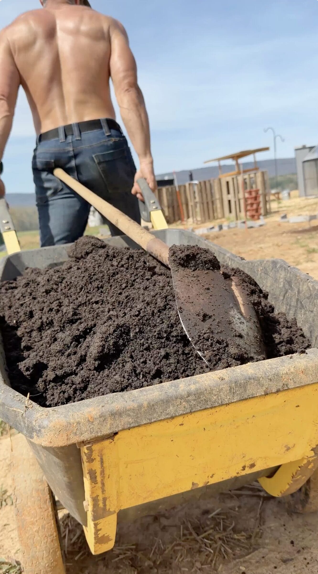 Instead of pulling a sled at CrossFit, I pull a wheelbarrow filled with soil
