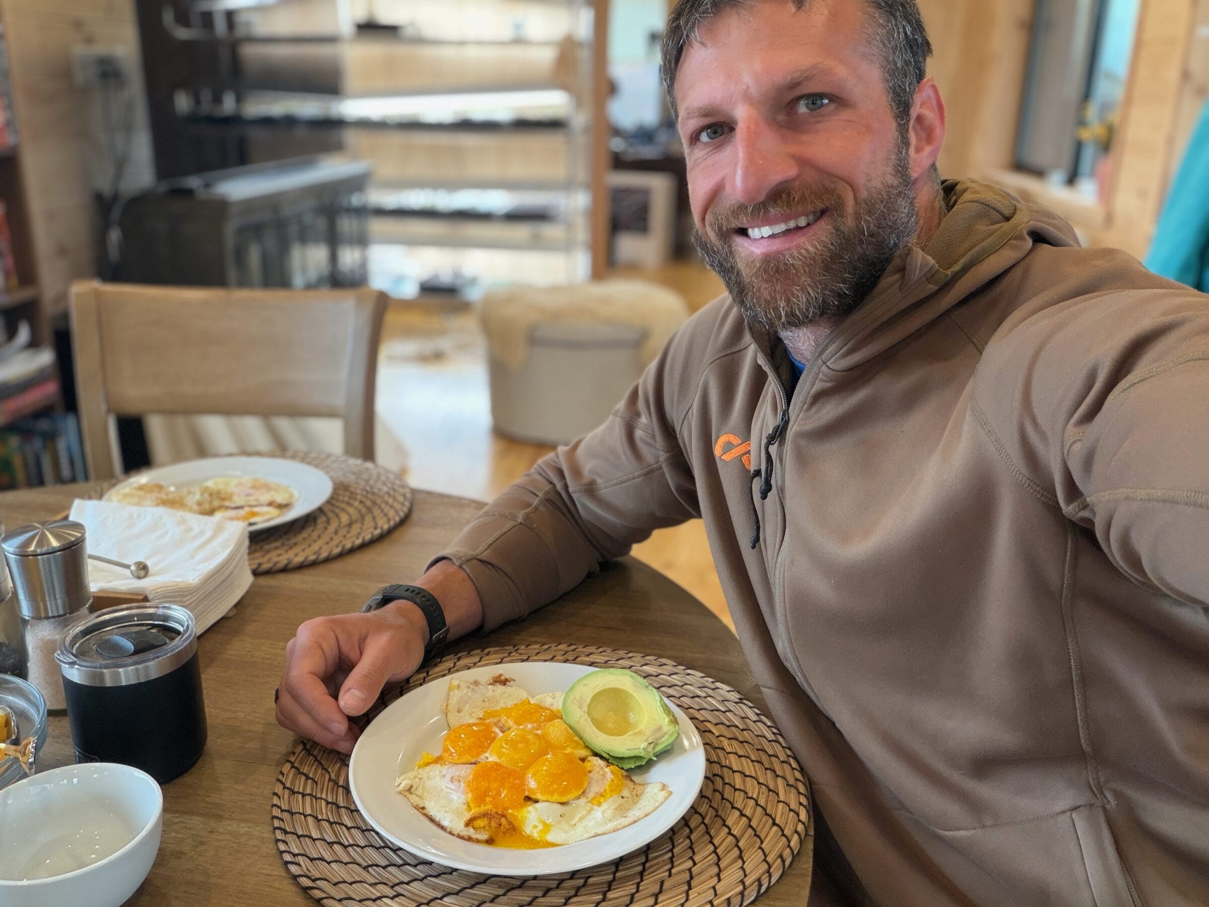 Eggs and avocado are a typical breakfast for me.