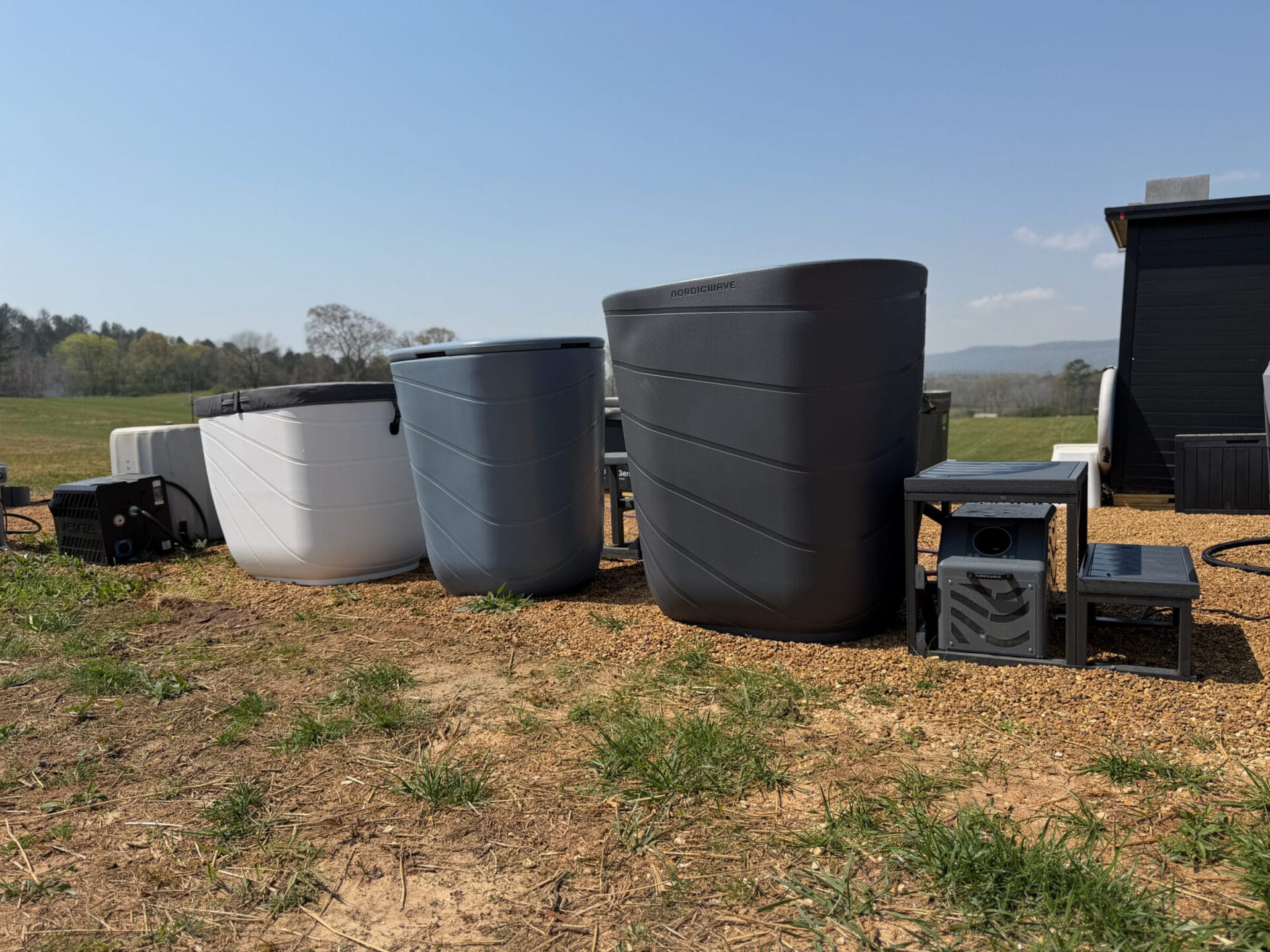 Three Viking cold plunges side by side on the homestead